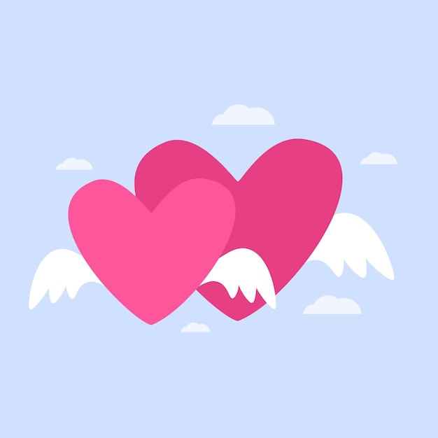 Two hearts with wings Celebration and Happy Valentine's Day Vector illustration