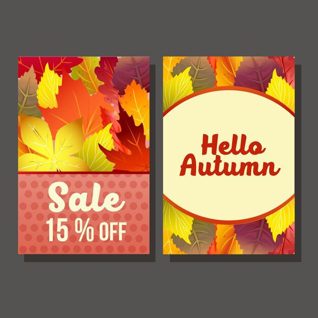 Two hello autumn sale with vivid forest leaves
