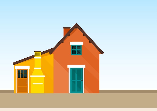 Vector two houses yellow and orange in scandinavian style