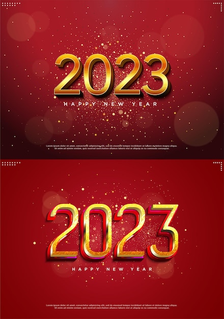 two identical 2023 new year celebration poster concept on red background.