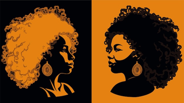 Two illustrations of a woman with the word black on the front.