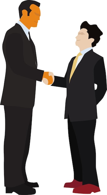 2 つの国際的なビジネスマンが握手します。ビジネスマンは取引ベクトルを作る