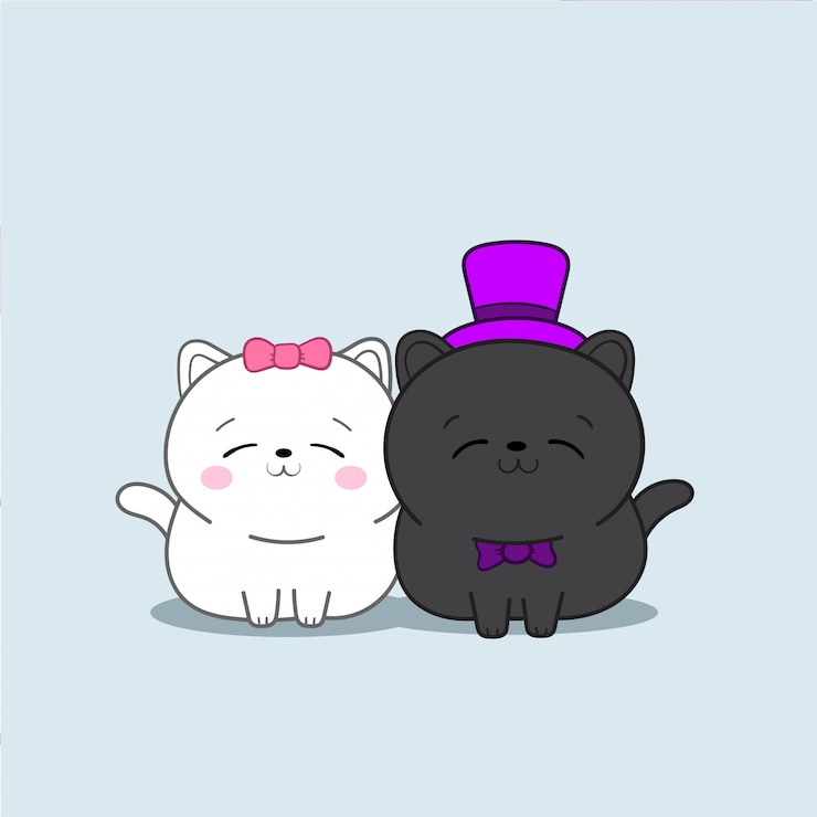 Vector two kawaii cats in wedding dresses.