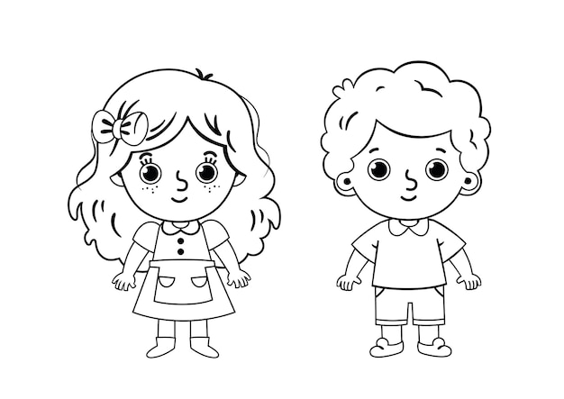 Vector two kids coloring page vector illustration for kids and painting activity