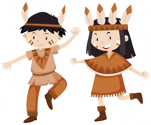 Vector two kids dressed as indians