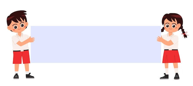 Двое детей держат пустой баннер векторное изображение