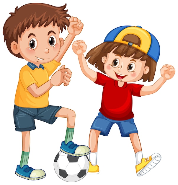 Two kids playing football cartoon character