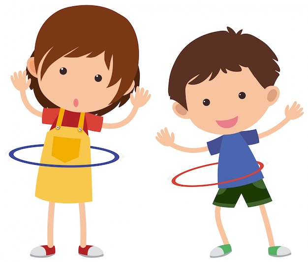 Two kids playing hulahoop