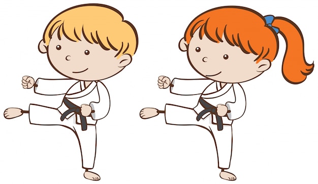 Two kids playing karate