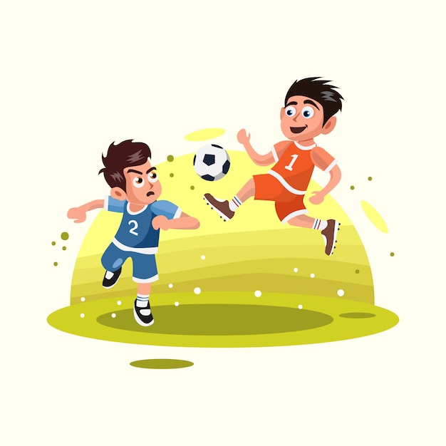 Two kids playing soccer ball
