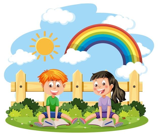 Personaggio dei cartoni animati del libro di lettura di due bambini