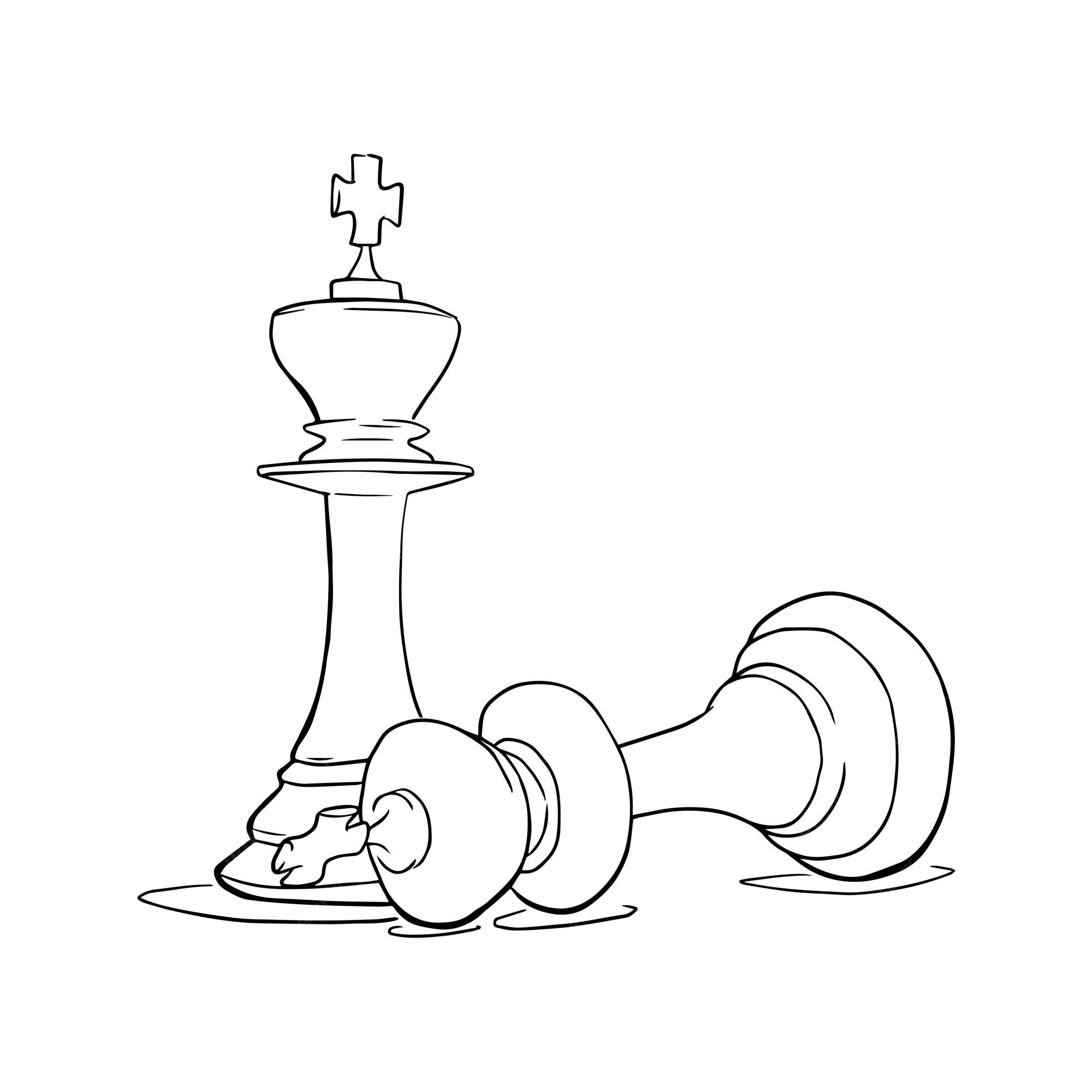 Two pawns are chess pieces sketch. Lies and stands. Vector hand