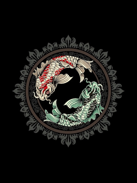 two koi fish vector design in classic style color editable