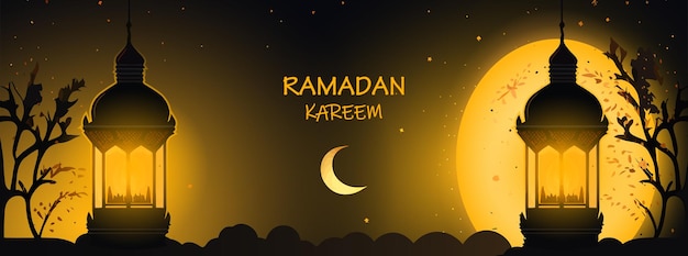 Two lanterns in Islamic design Ramadan banner illustration