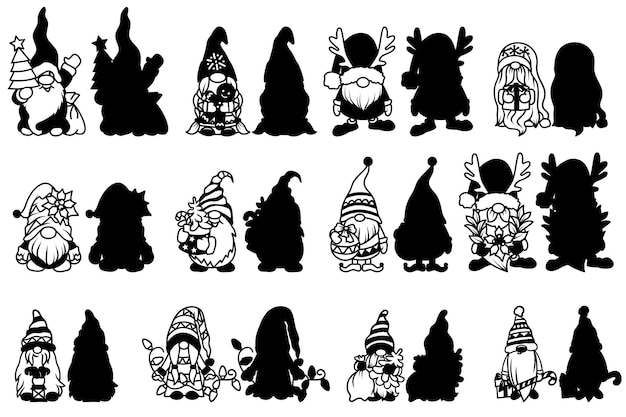 Vector two layer christmas gnomes for laser cut