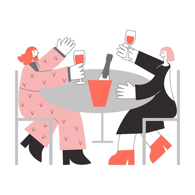 Due lesbiche in un romantico appuntamento di san valentino nel ristorante che bevono vino