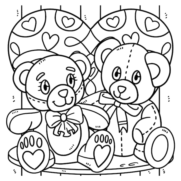 Два влюбленных медвежонка Раскраски ко Дню Святого Валентина