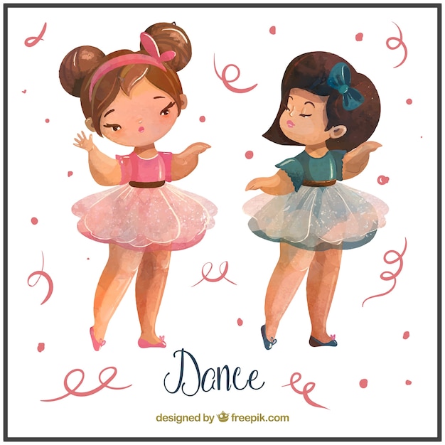 Vector two little girls dancing ballet