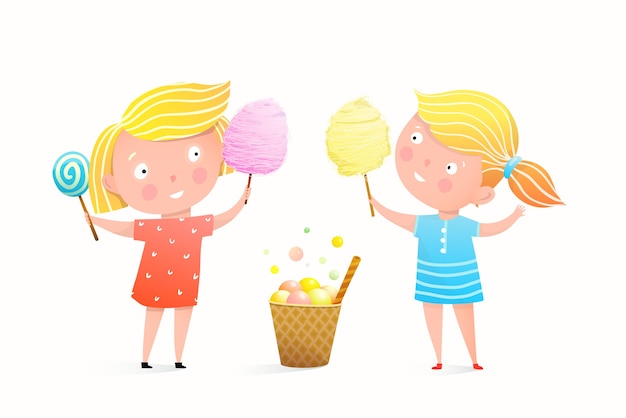 Two little girls eating candy cotton