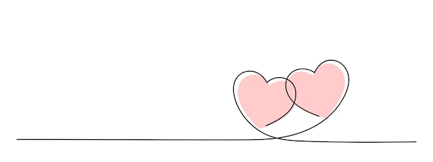 Due cuori chiusi continuo una linea disegno valentine giorno d'amore nero tratto editabile