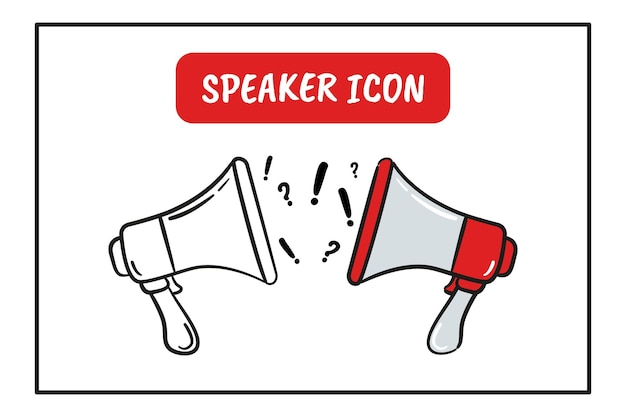 Two loudspeakers are on a white background with the words speaker icon.