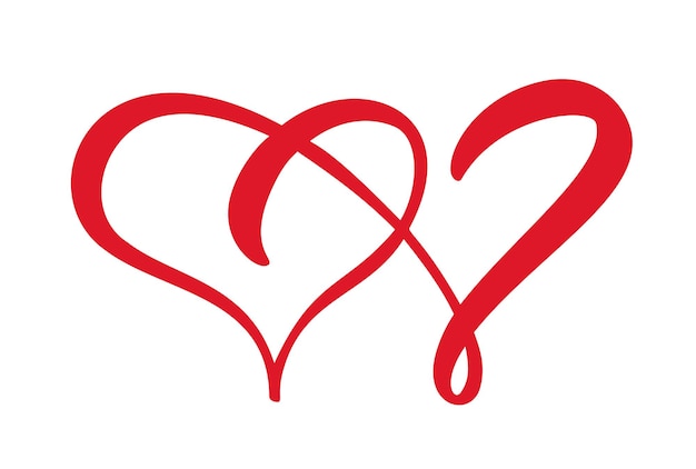 Due segni del cuore d'amore simbolo dell'icona dell'illustrazione vettoriale romantica unisciti alla passione e al matrimonio