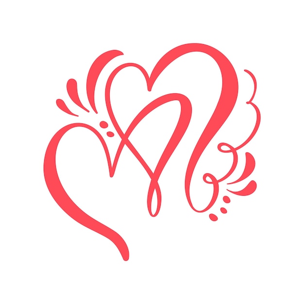 Два любовных каллиграфических сердца Ручная векторная каллиграфия Декор для поздравительной открытки кружка фото
