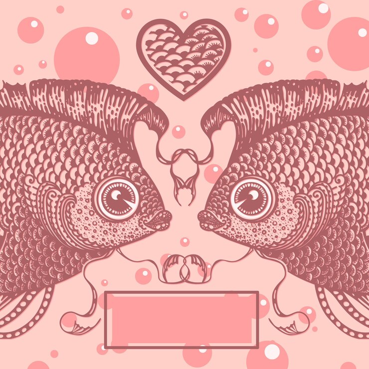 Vector two lovers vintage fish
