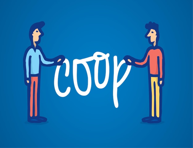 Vector two man holding coop word