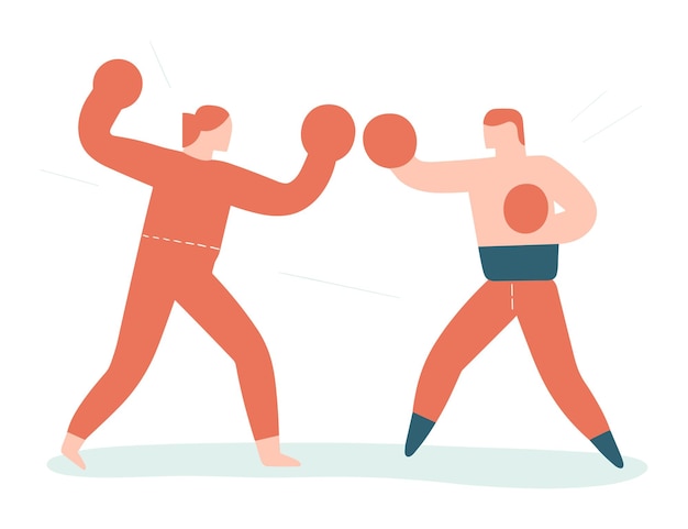 Vettore due uomini in una partita di boxe con uno vestito di rosso e l'altro di blu boxer che mostrano una postura competitiva di combattimento sportivo evento atletico e illustrazione vettoriale dello spirito competitivo