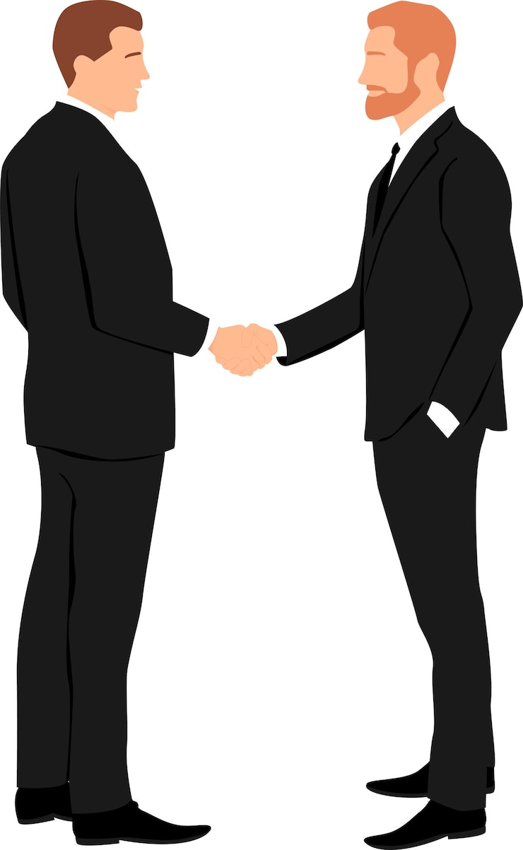 Vector two men in business suits shaking hands vector illustration