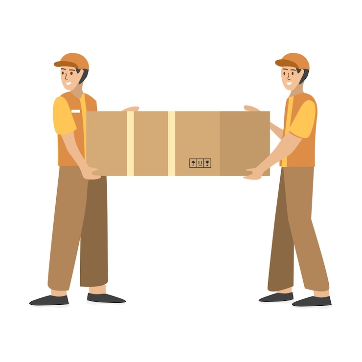 Vector two men holding a box that says g - g - g - g on it