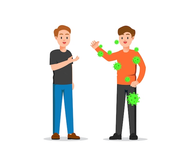 Two men, social distancing because of coronavirus, illustration