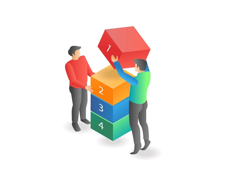 Vector two men stacking boxes