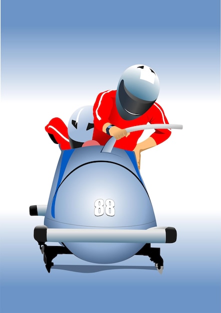 Two men team bobsleigh 3d vector color