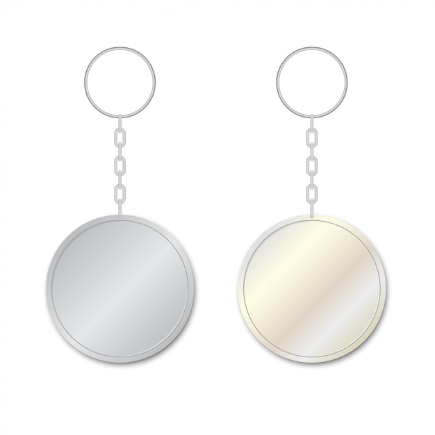 Two metallic key chain pendants.