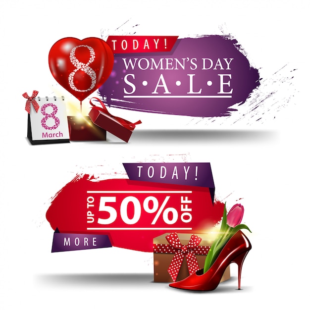 Two modern discount Women's day banners with buttons