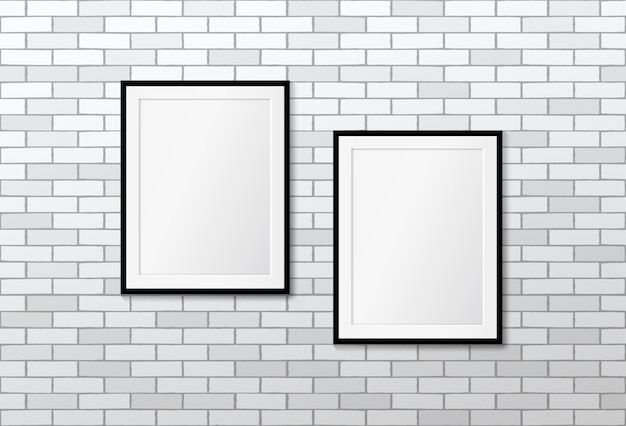 Vector two modern frames on white brick wall mock up