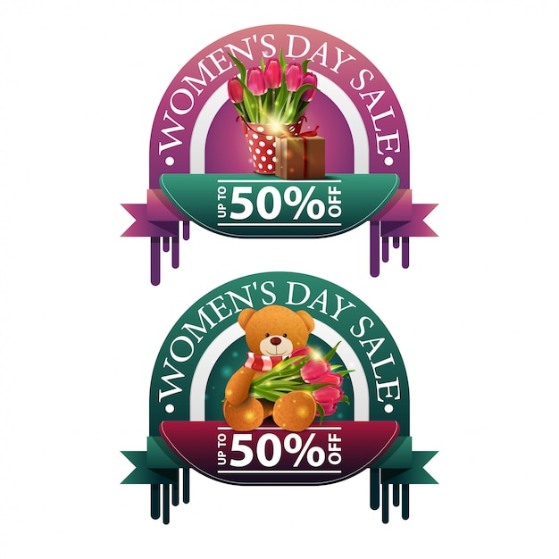 Vector two modern round discount banners to the women's day