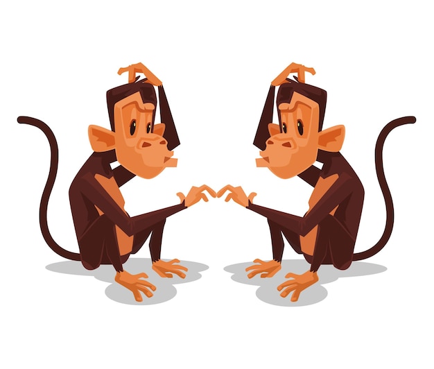 Two monkey look at each other cartoon illustration