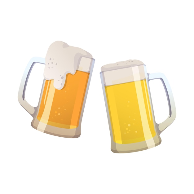 Two mugs of fresh beer on a white background Vector