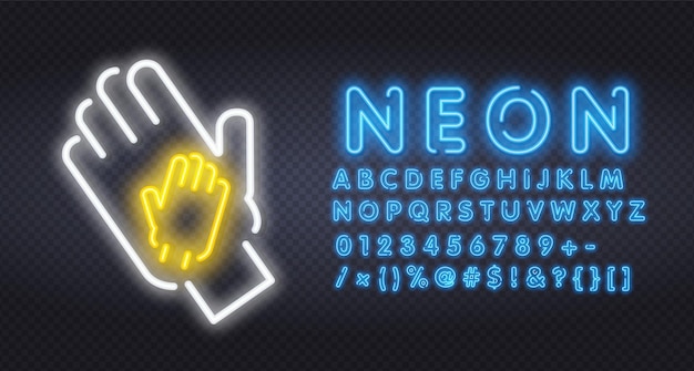 Two neon hands applause neon icon illustration