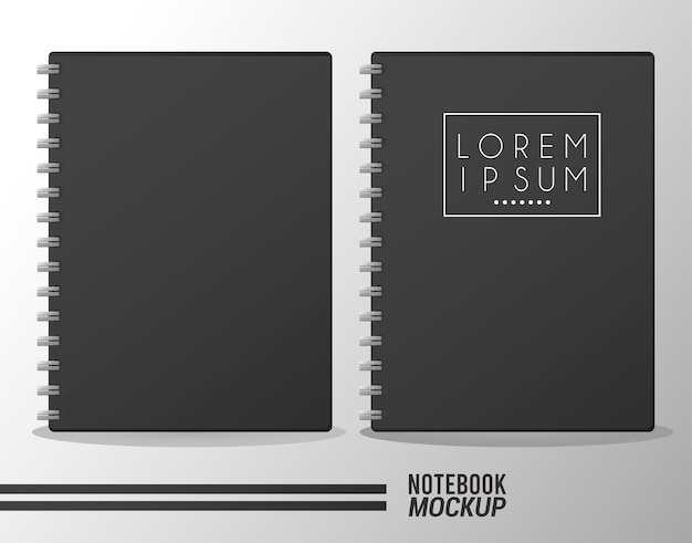 Vector two notebooks mockup color black.