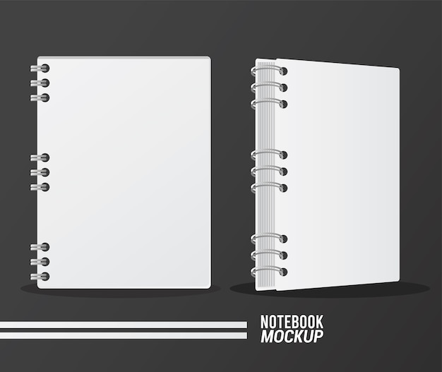 Vector two notebooks mockup color white.