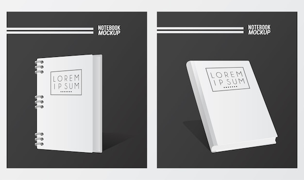 Vector two notebooks mockup color white.