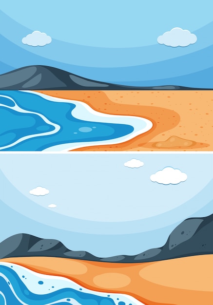 Vector two ocean scenes with blue sky