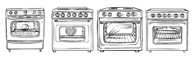 Vector two ovens side by side one with the other showing the bottom left side of the oven