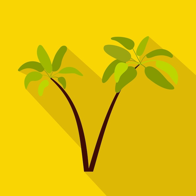 Two palm plant trees icon in flat style on a yellow background