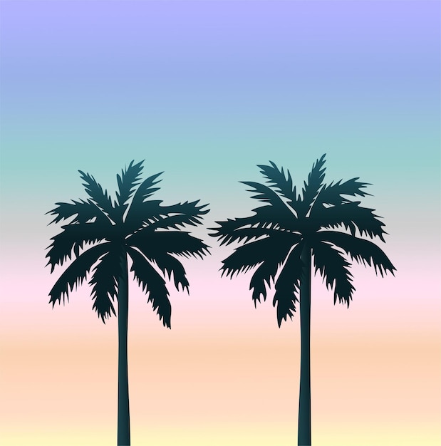 Vector two palm trees on sunset