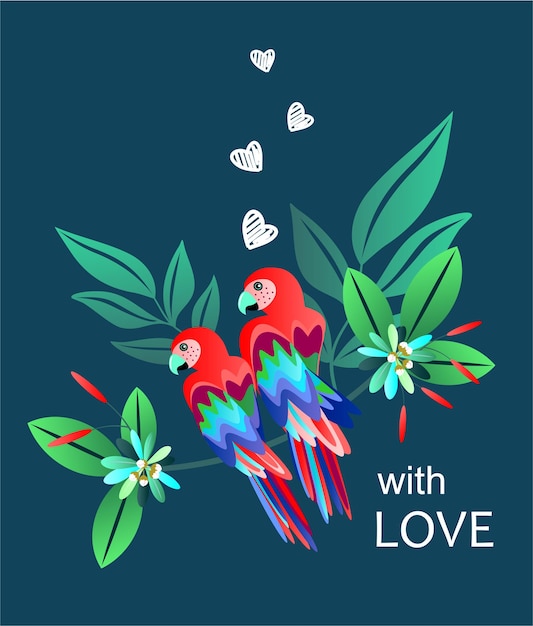 Vector two parrots in love